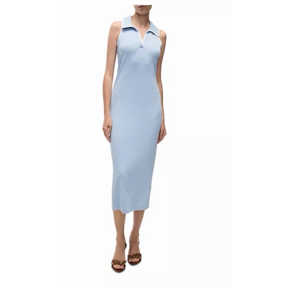 Veronica Beard Women's Darien Polo Dress Blue Ribbed Maxi Sz M Old Money Preppy